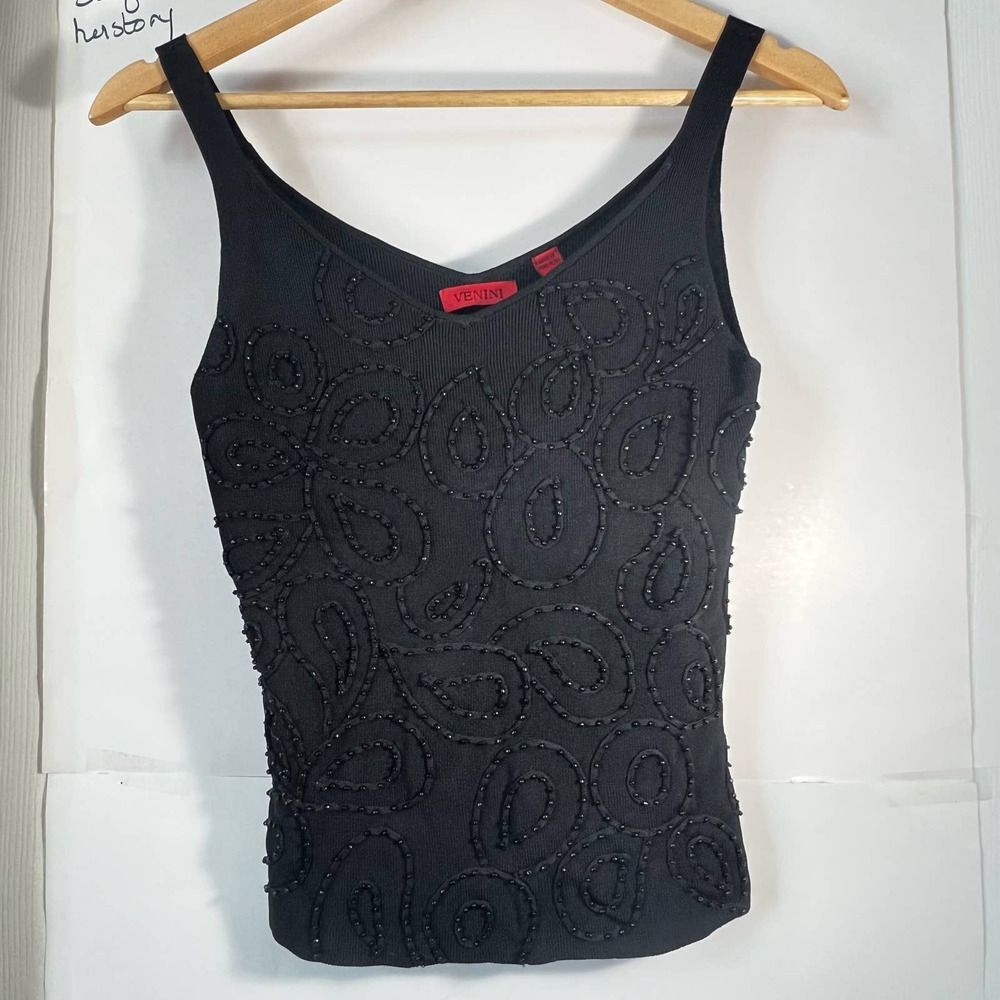 Venini Black Beaded Crop Top Cami Top Shirt Small